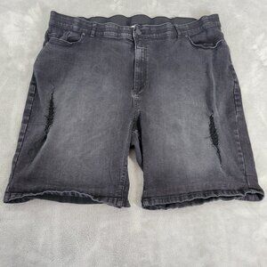 Avenue Womens Shorts 28 Plus Black Denim Jeans Comfy Cotton Blend Zip SHO2E